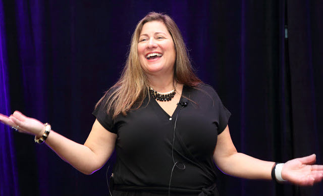Carla McCall, CPA, CGMA, managing partner of AAFCPAs, discusses authentic leadership during a keynote speech at the Massachusetts Society of CPAs 2022 Women’s Leadership Summit.