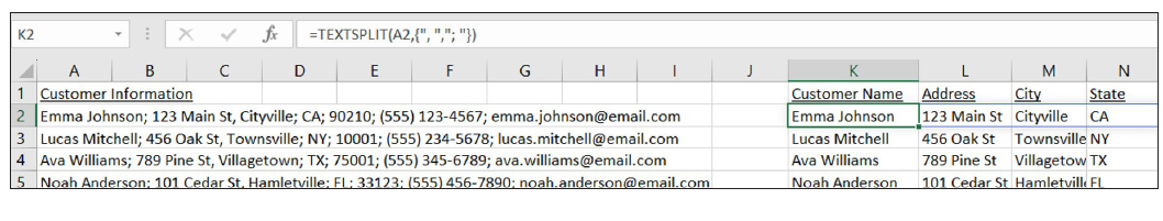 Using TEXTSPLIT to dissect Excel text strings