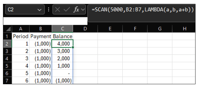 How to use the SCAN function to replace running totals in Excel