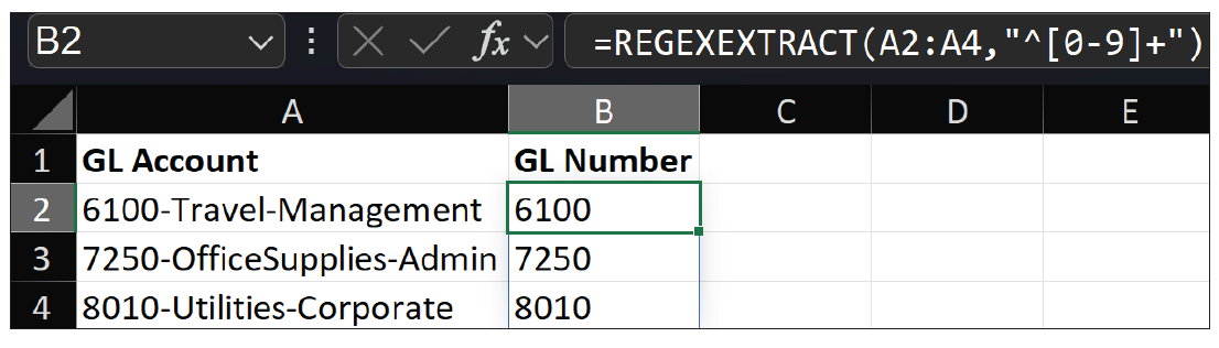 Using Excel’s REGEX functions to clean accounting data faster